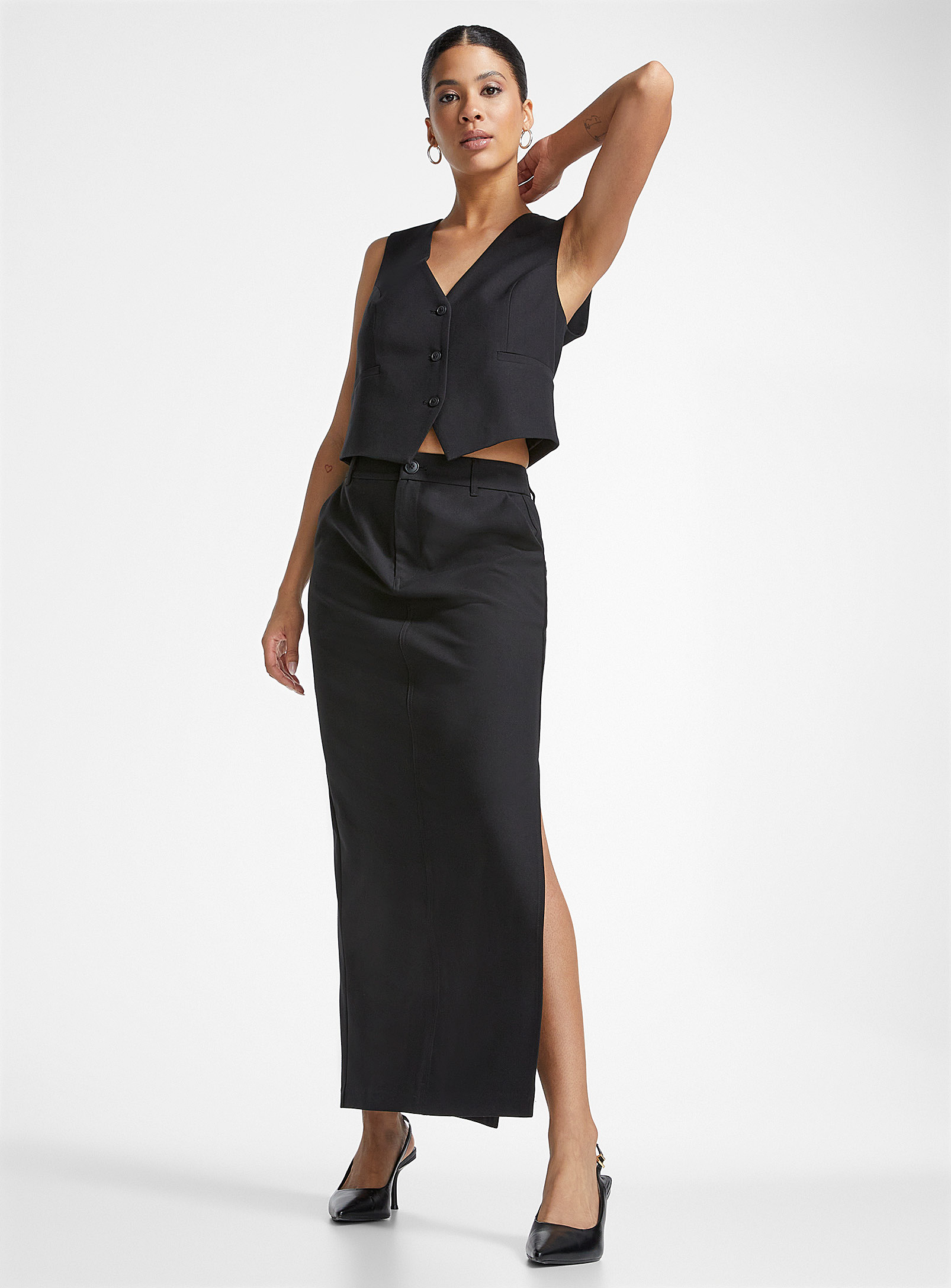 Icone Soft Twill Long Skirt In Black