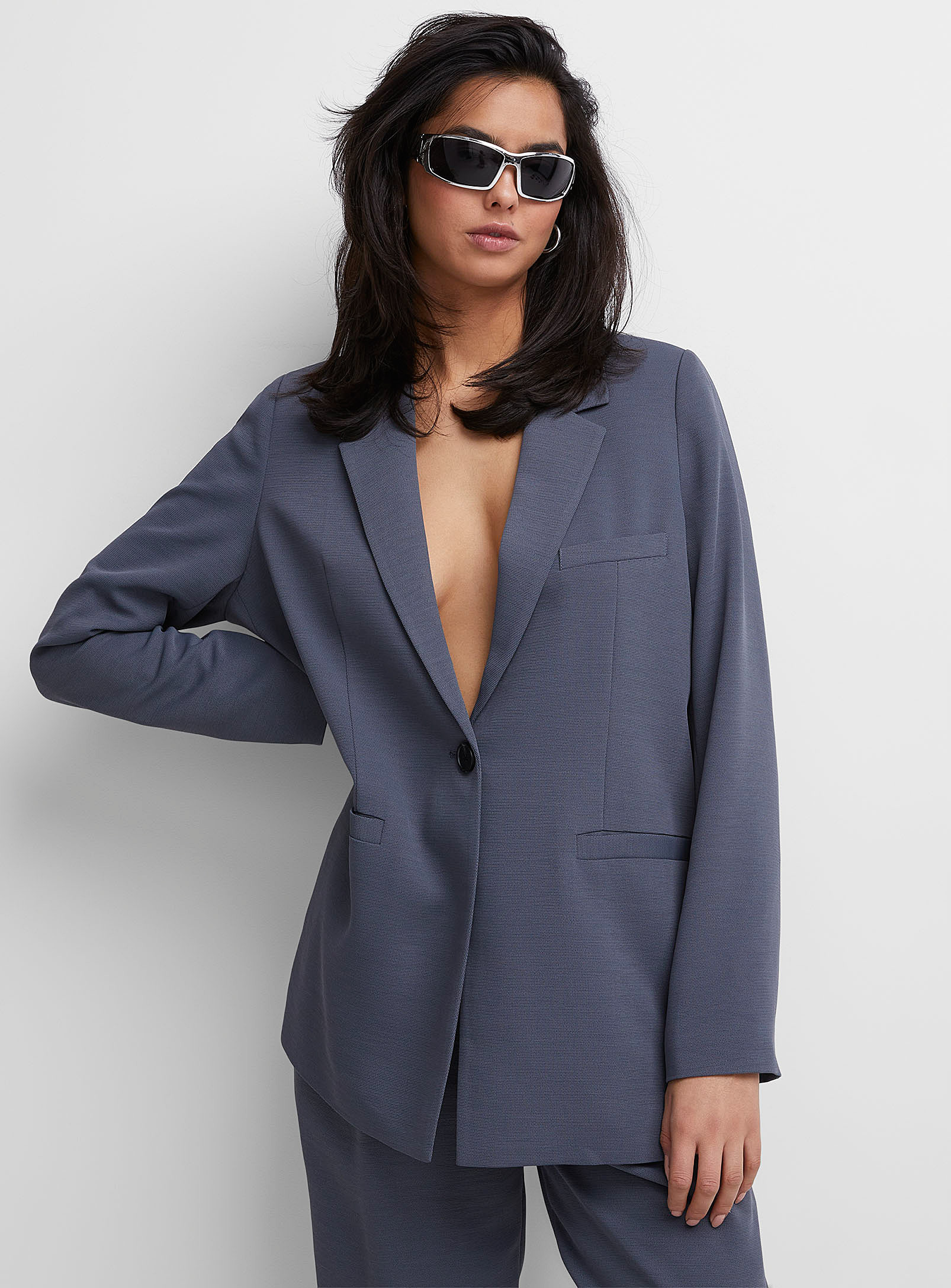 Icone Oversized Single-button Piqué Blazer In Charcoal