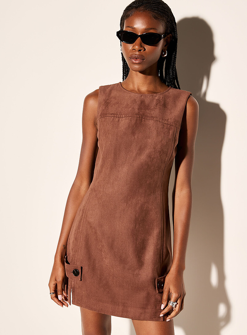 Buttoned-tab faux-suede minidress product image 2