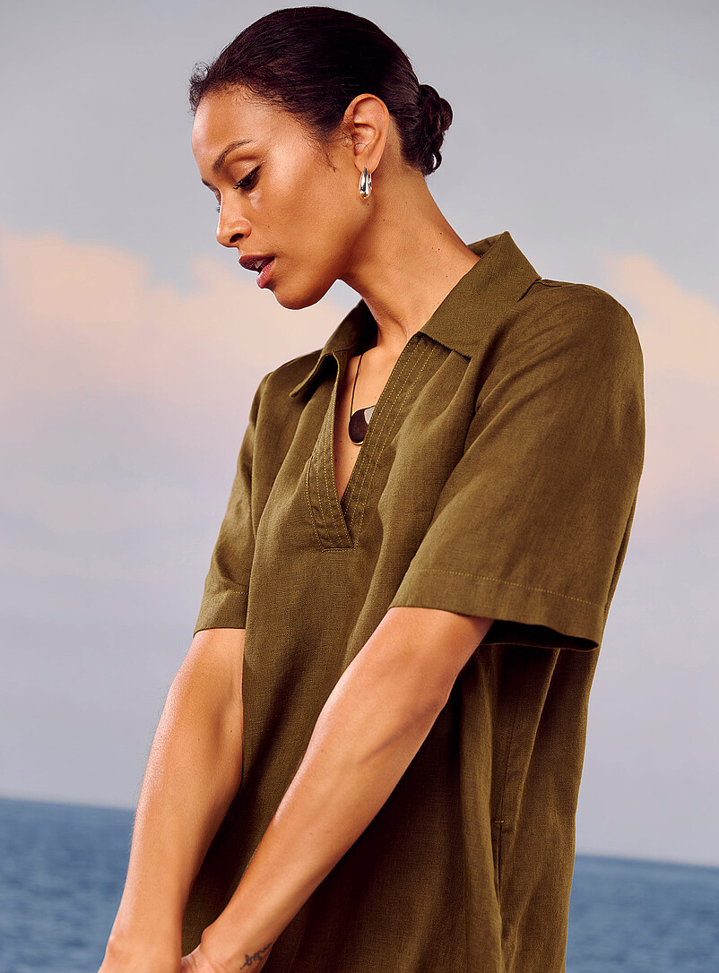Loose pure linen Johnny collar dress product image 2
