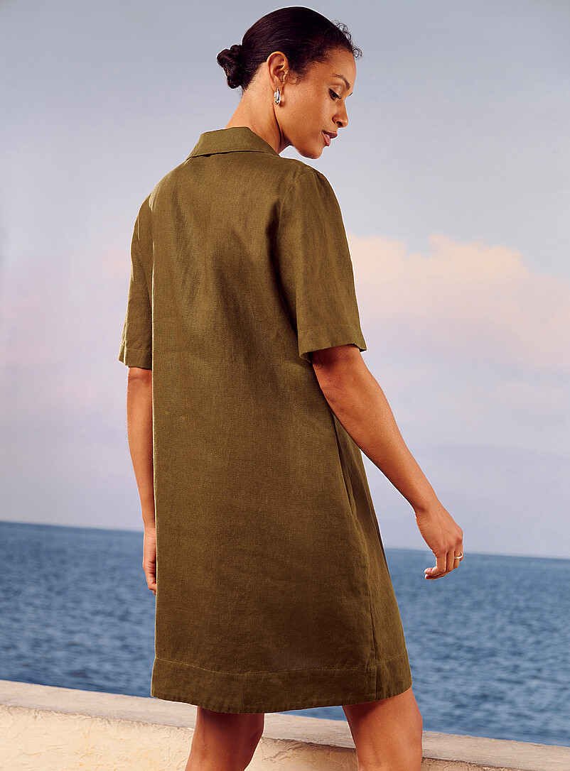 Loose pure linen Johnny collar dress product image 3