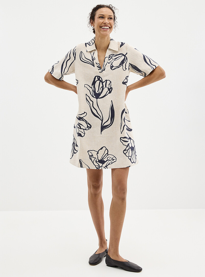 Floral Sketches Straight-Fit Linen Dress