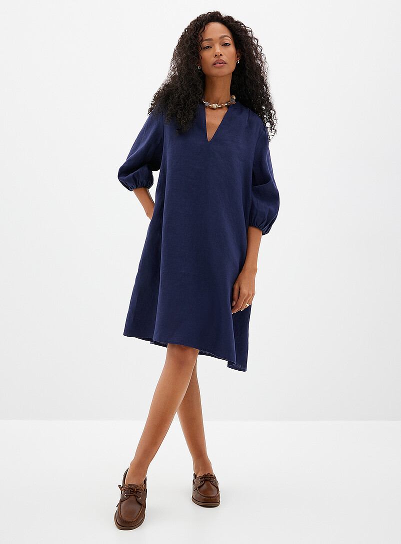 Loose pure linen 3/4-sleeve dress product image (primary)