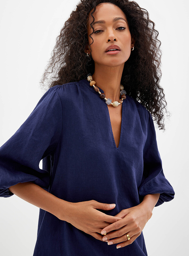 Loose pure linen 3/4-sleeve dress product image 2
