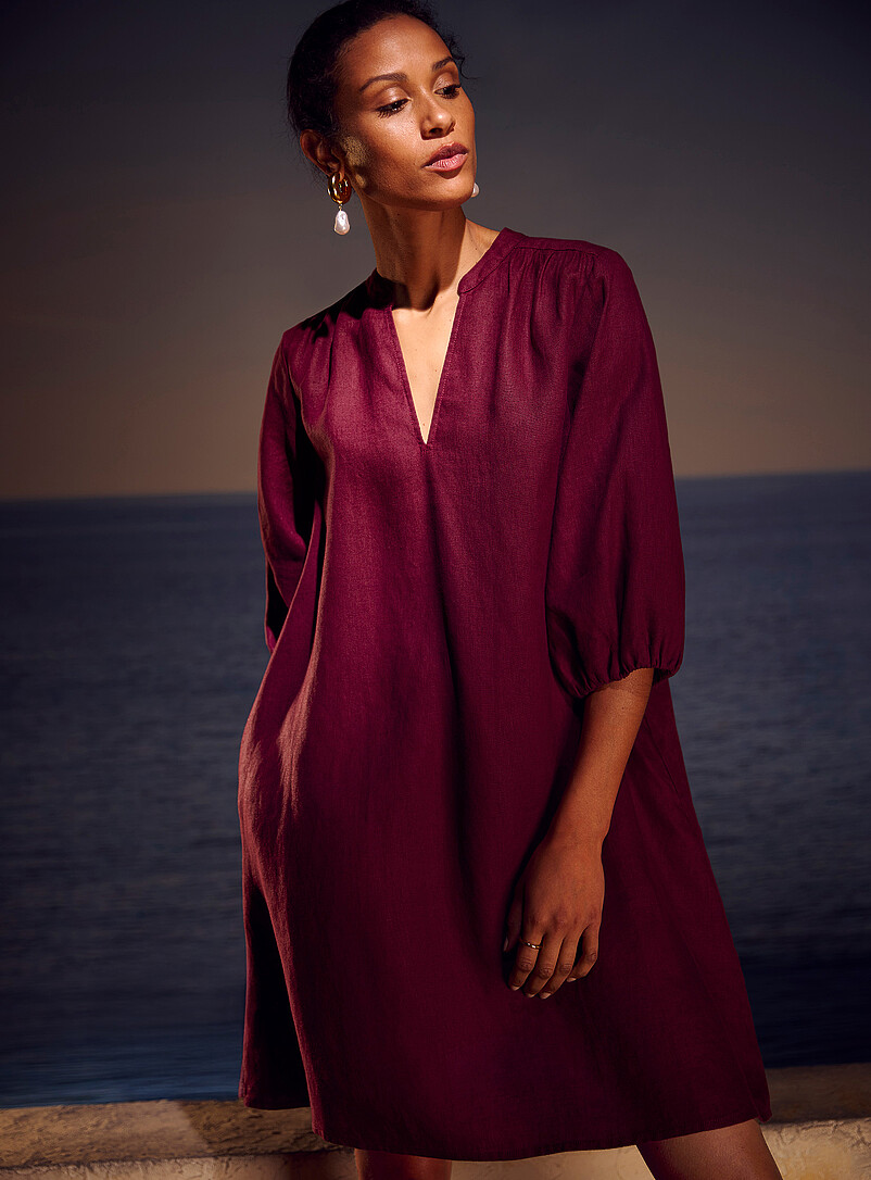 Loose Pure Linen 3/4-Sleeve Dress
