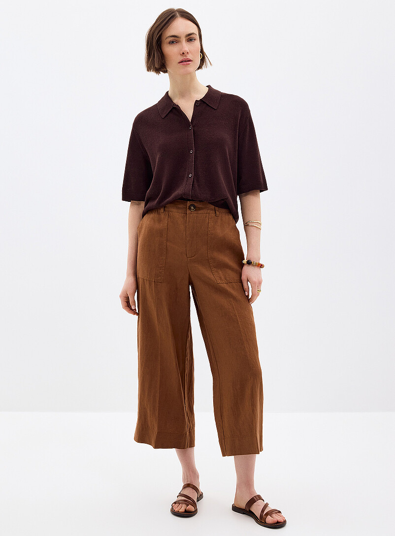XL pockets pure linen cropped pant Fit: Wide leg, high rise product image (primary)
