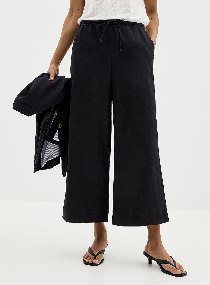 Elastic waist pure linen capri pant Fit: Wide leg, high rise product image 2