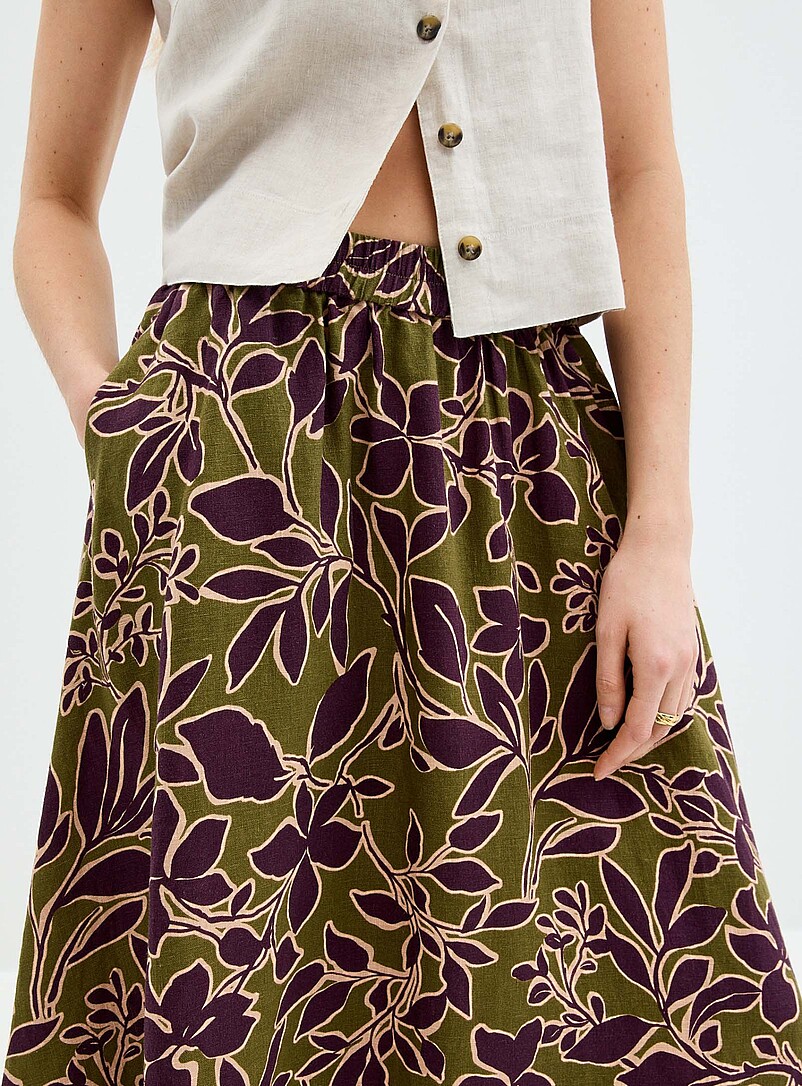 Printed pure linen flared skirt product image 2