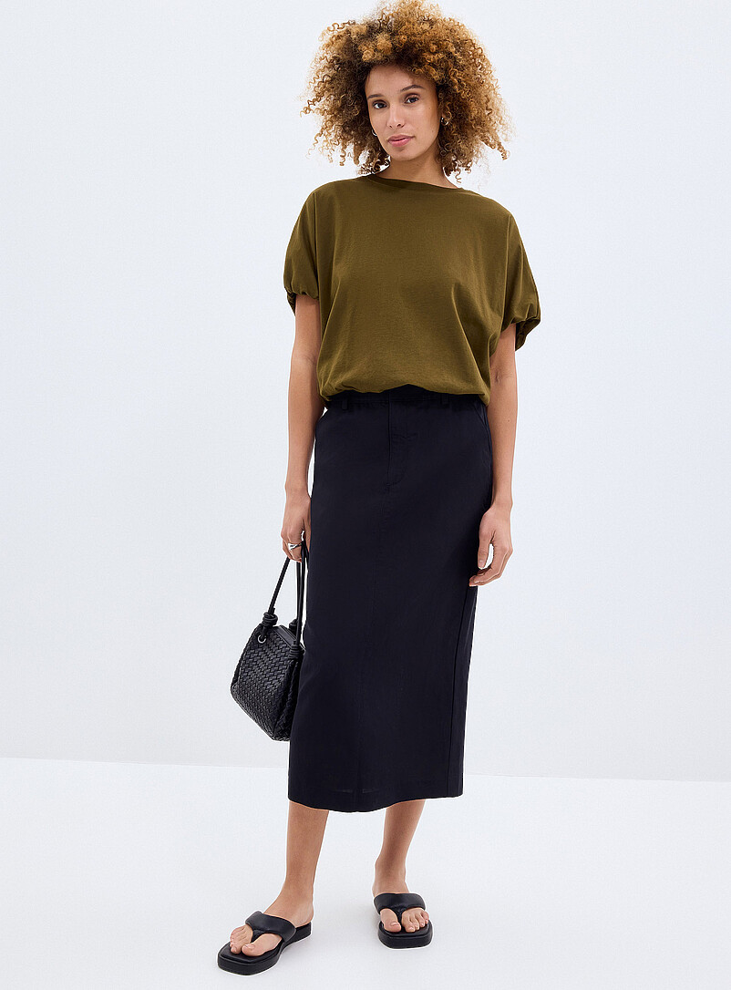Back Slit Linen-Lyocell Skirt