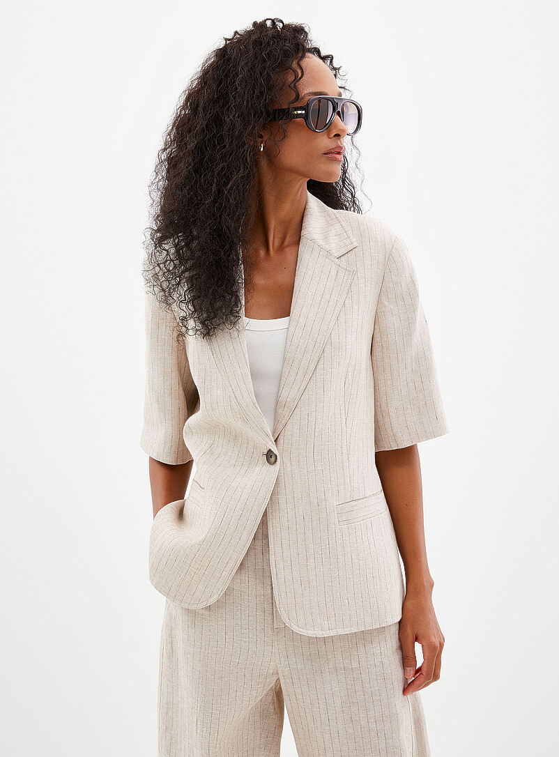Sand-coloured pinstripe linen blazer product image 2