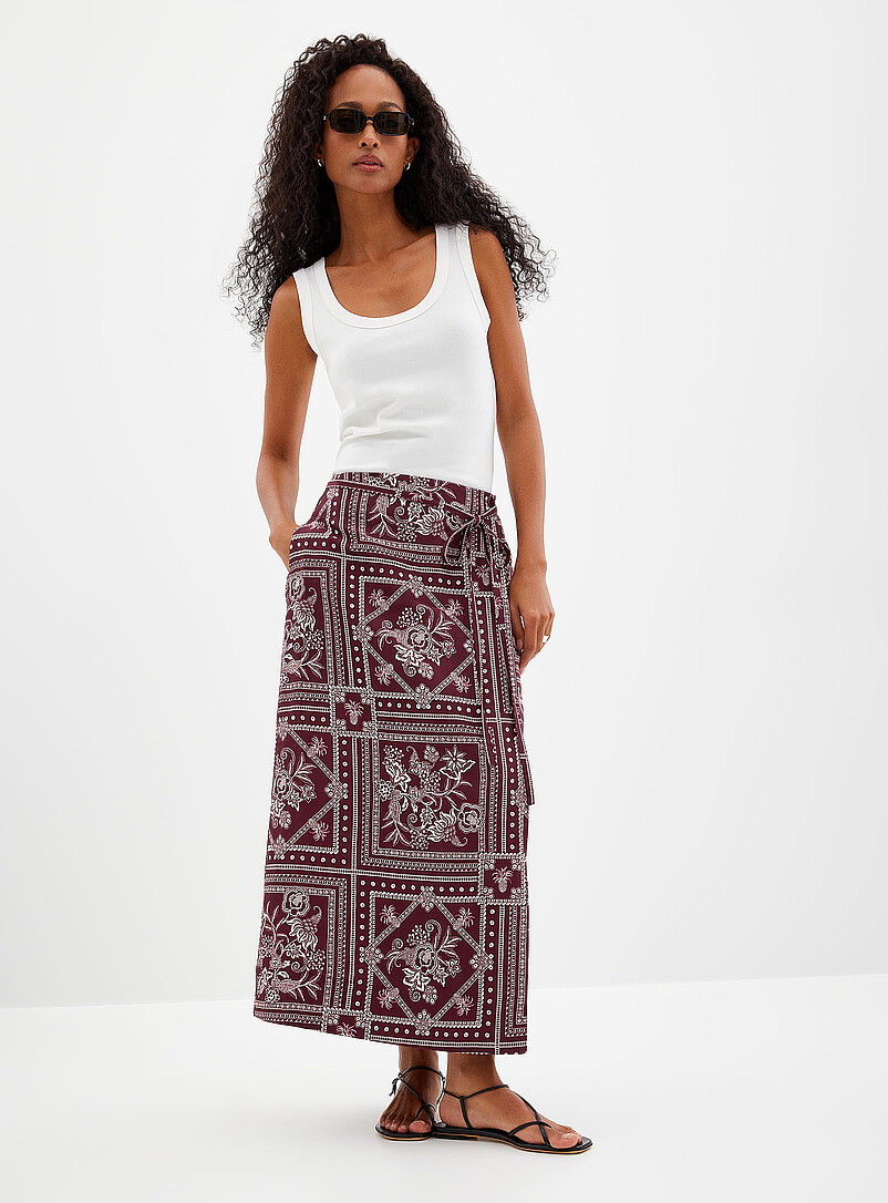Merlot Ceramic-Print Wrap Skirt