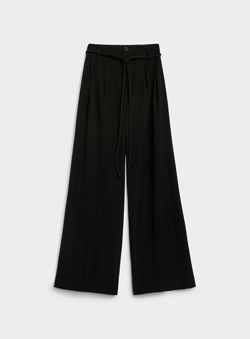 Cord belt pleated flowy wide-leg pant product image (primary)