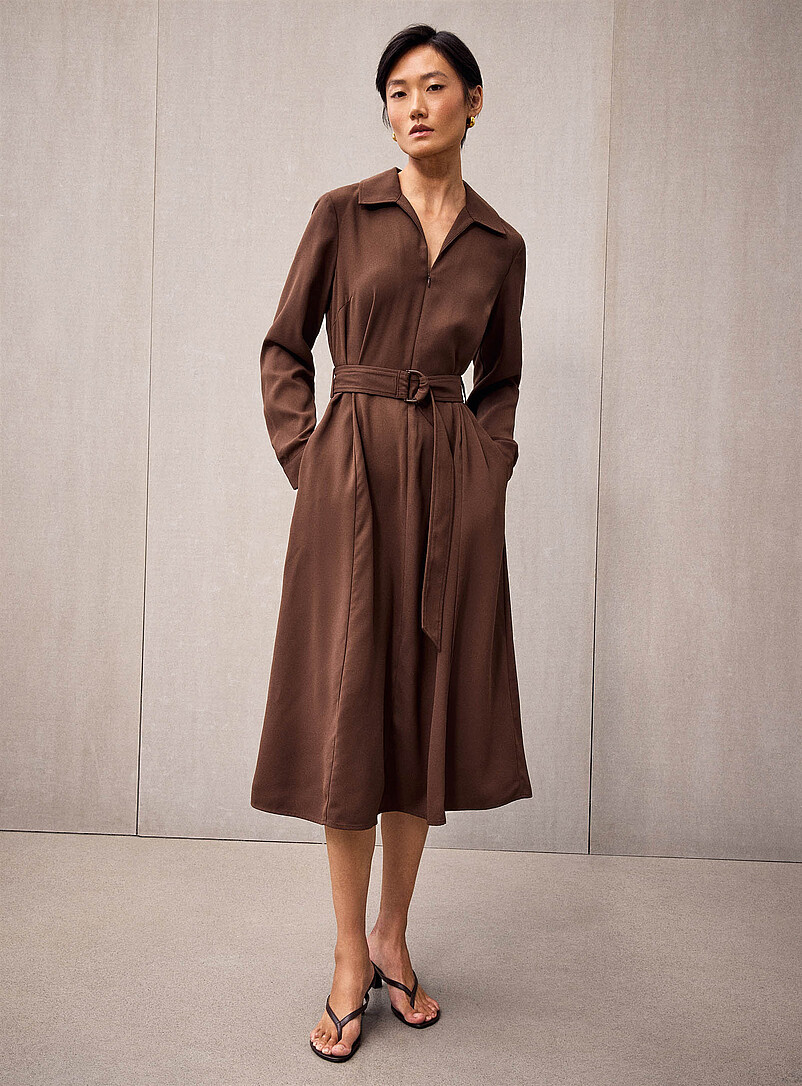 Johnny collar belted crepe dress product image (primary)
