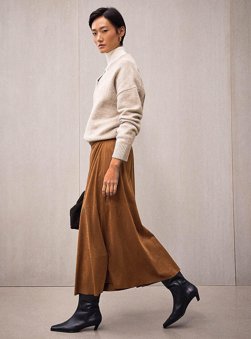 Faux-suede flared maxi skirt product image (primary)