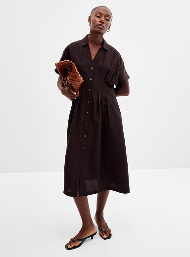 Lyocell-linen darted waist shirtdress