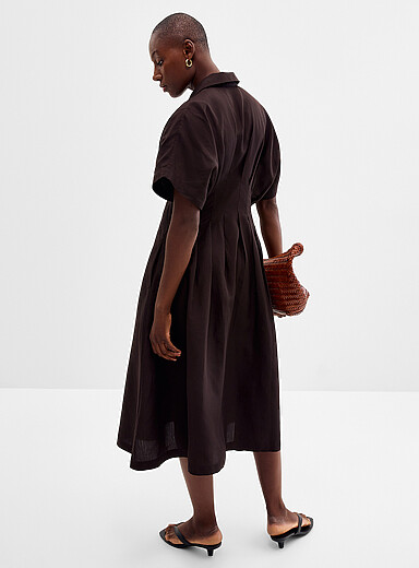 Lyocell-linen darted waist shirtdress