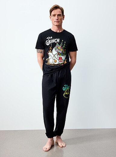 Le 31: Le jogger d&eacute;tente noir Grinch Noir &agrave; motifs pour homme