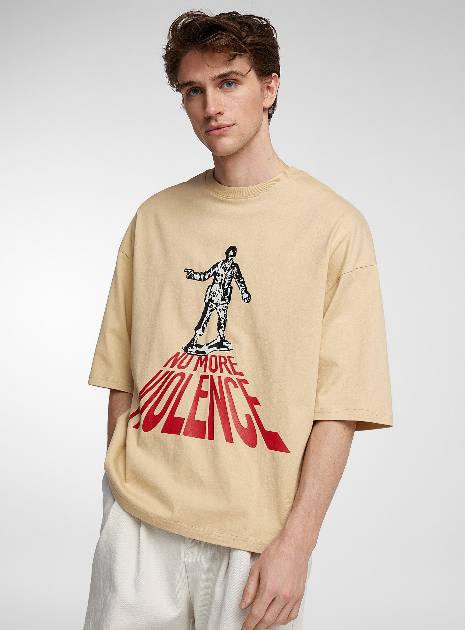 Tee Library No More Violence T-shirt In Cream Beige