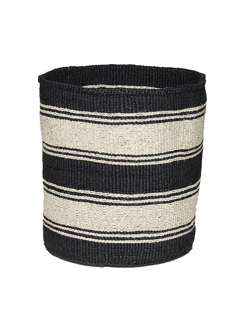 Obakki Black and White Striped woven sisal basket
