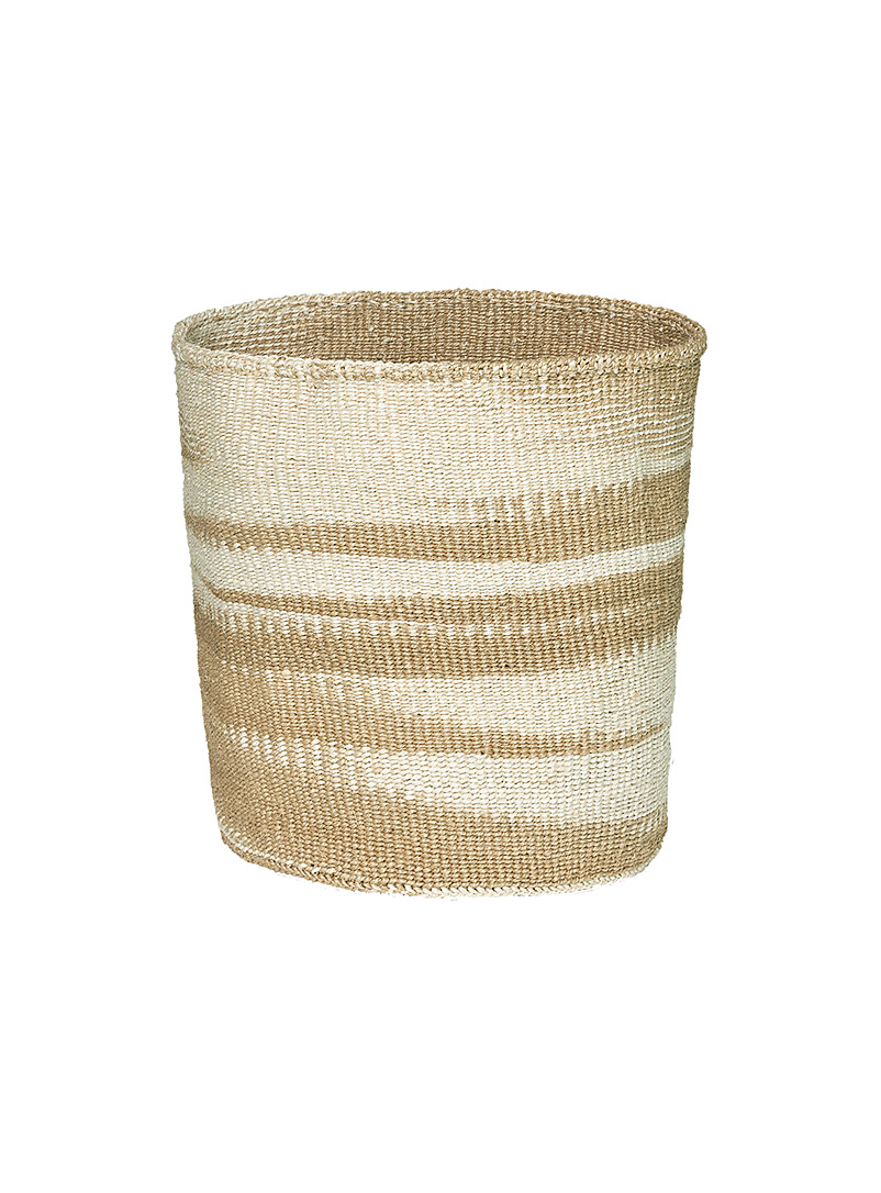 Obakki Cream Beige Abstract stripes woven sisal basket