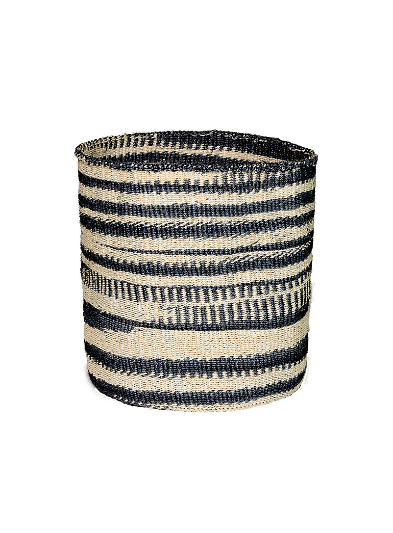 Obakki Black and White Abstract stripes woven sisal basket