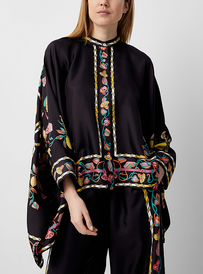 La DoubleJ Patterned Black Borboni scarf-style blouse for women