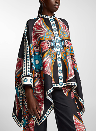 La DoubleJ Patterned Black Lotus scarf-style blouse for women