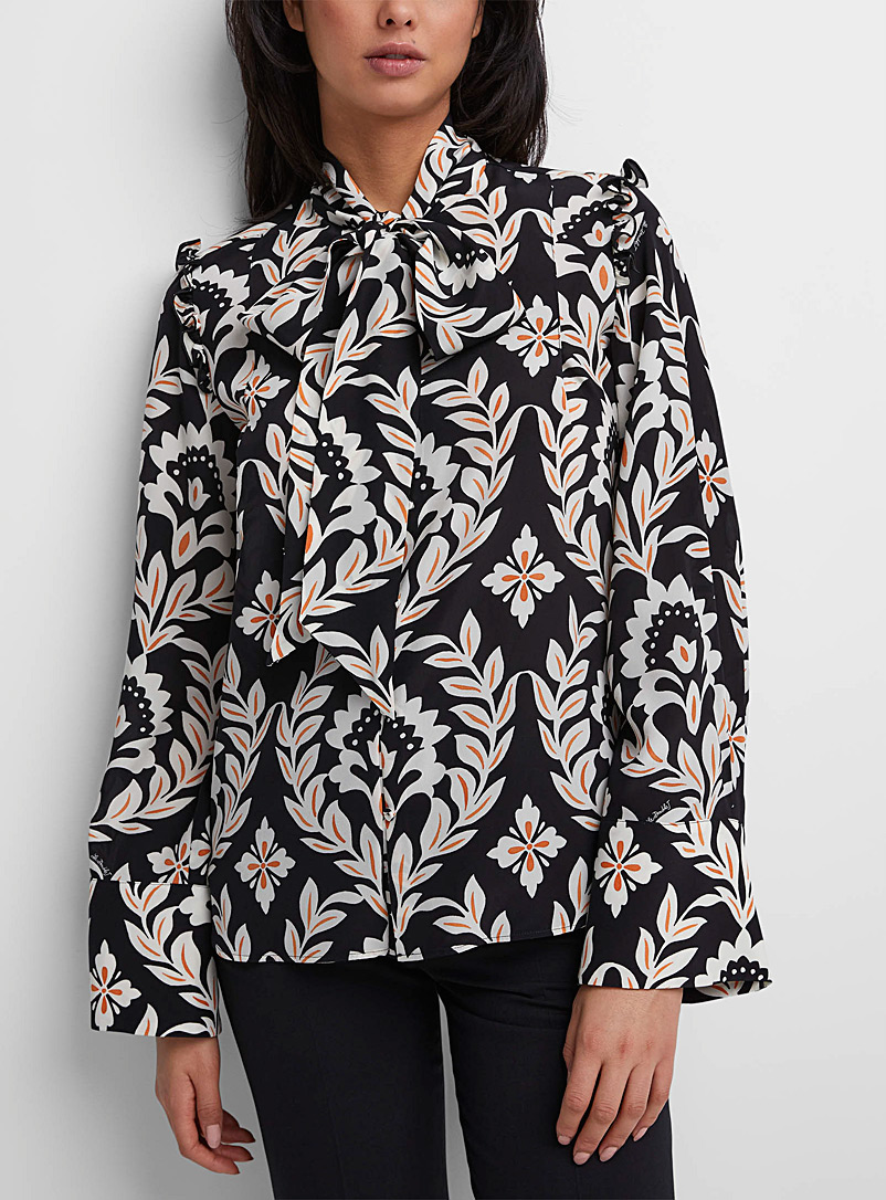 La DoubleJ Patterned Black Ascot Ghirlanda Black silk blouse for women