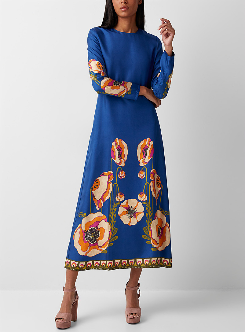 La DoubleJ: La robe Swing Poppies Bleu à motifs pour femme