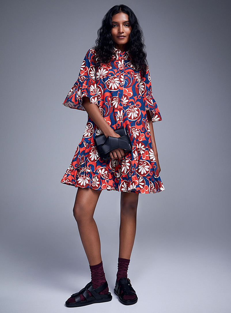 La DoubleJ: La robe chemise Mini Choux Moonflower Navy Assorti pour femme