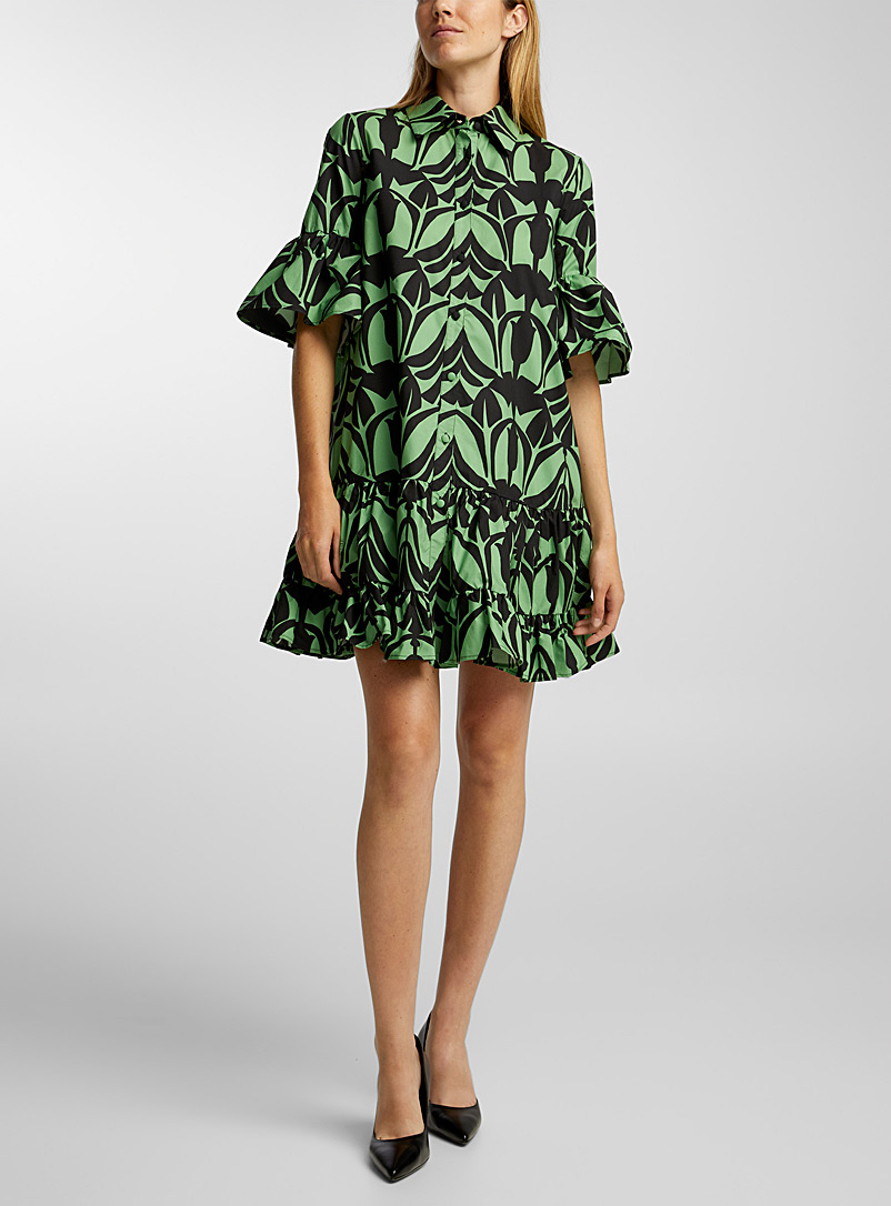 La DoubleJ: La robe chemise Mini Choux Papyrus Green Vert à motifs pour femme