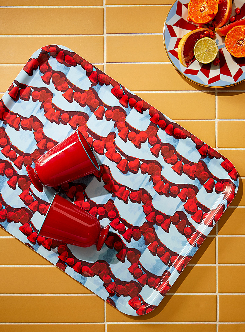 La DoubleJ Patterned Red Carmine bells rectangular serving tray for women