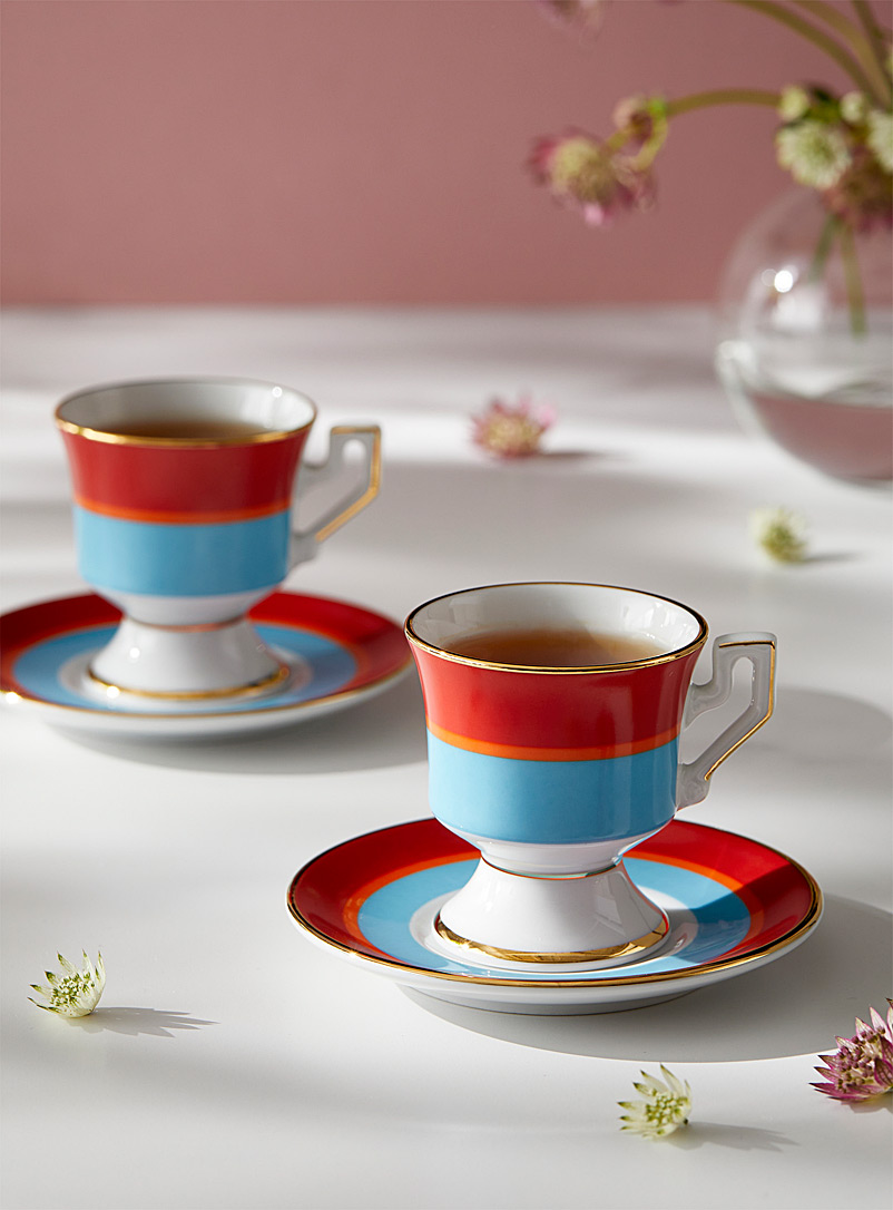 La DoubleJ Patterned Blue Rainbow espresso cups and saucers Set of 2 for women