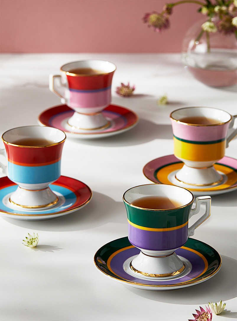 La DoubleJ Assorted Rainbow espresso cups and saucers Set of 4 for women