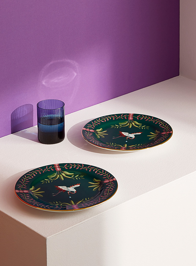 La DoubleJ Patterned Green Surrealist print dessert plates Set of 2 for women