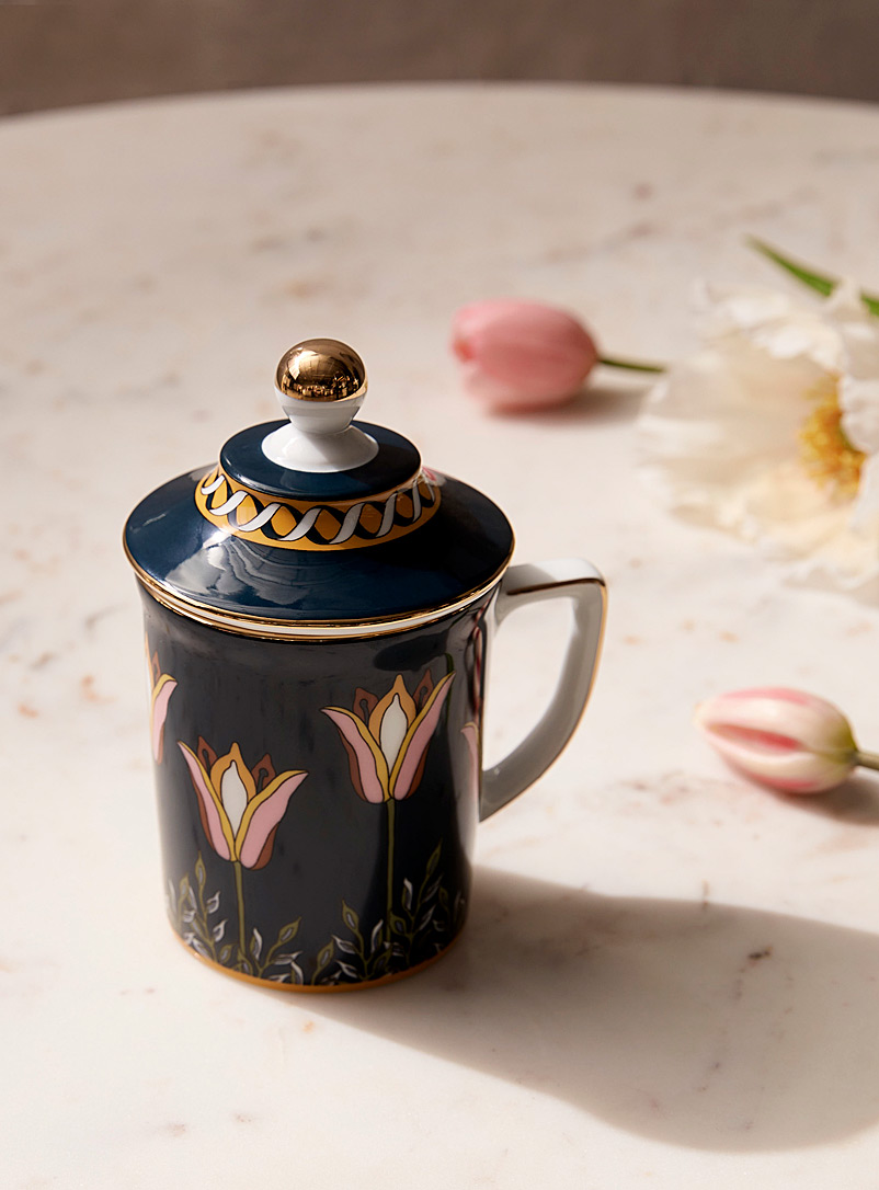 La DoubleJ: La tasse avec couvercle tulipes opulentes Bleu à motifs pour femme