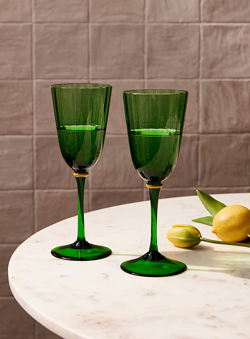 La DoubleJ Bottle Green Rainbow colourful wine glasses Set of 2 for women