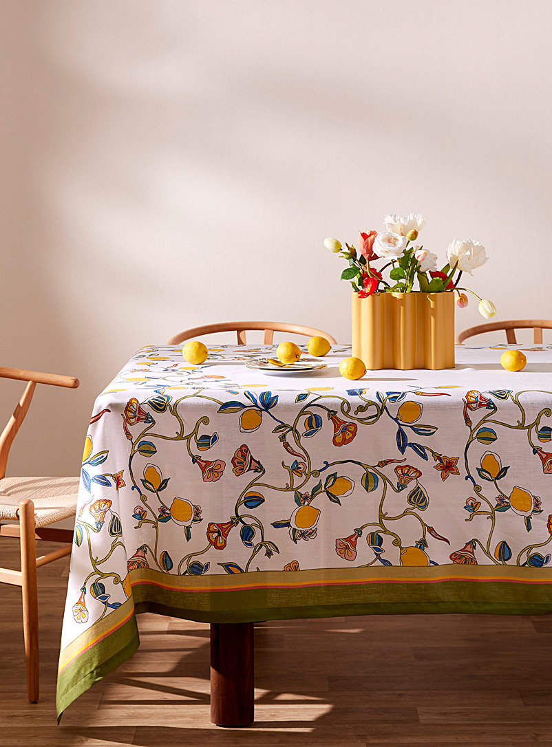 La DoubleJ Patterned White Flowers and lemons large tablecloth 180 x 350 cm for women