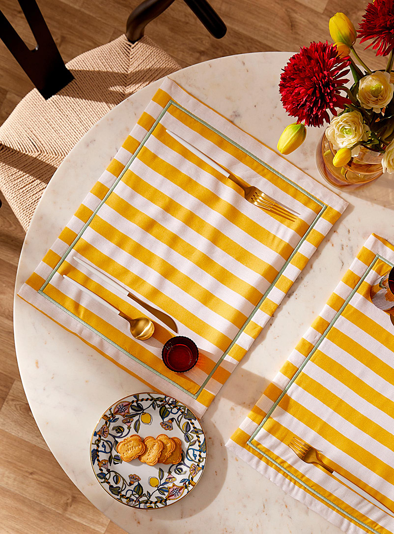 La DoubleJ Patterned Yellow Lemon stripes linen placemats Set of 2 for women