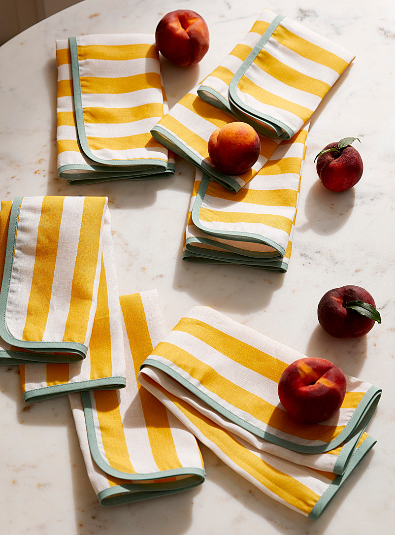 La DoubleJ Patterned Yellow Lemon stripes large linen napkins Set of 6 for women