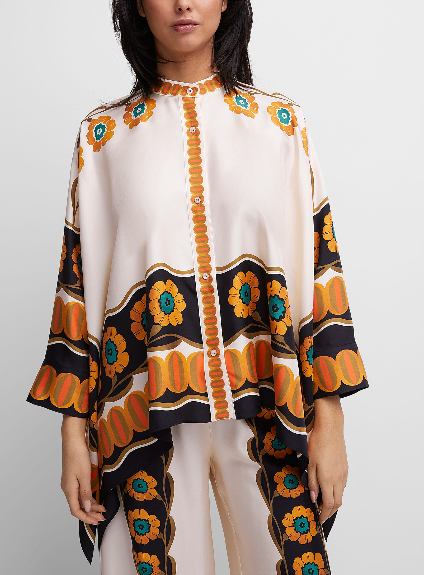 La DoubleJ - Women's Daisychain Placée Orange scarf-style blouse
