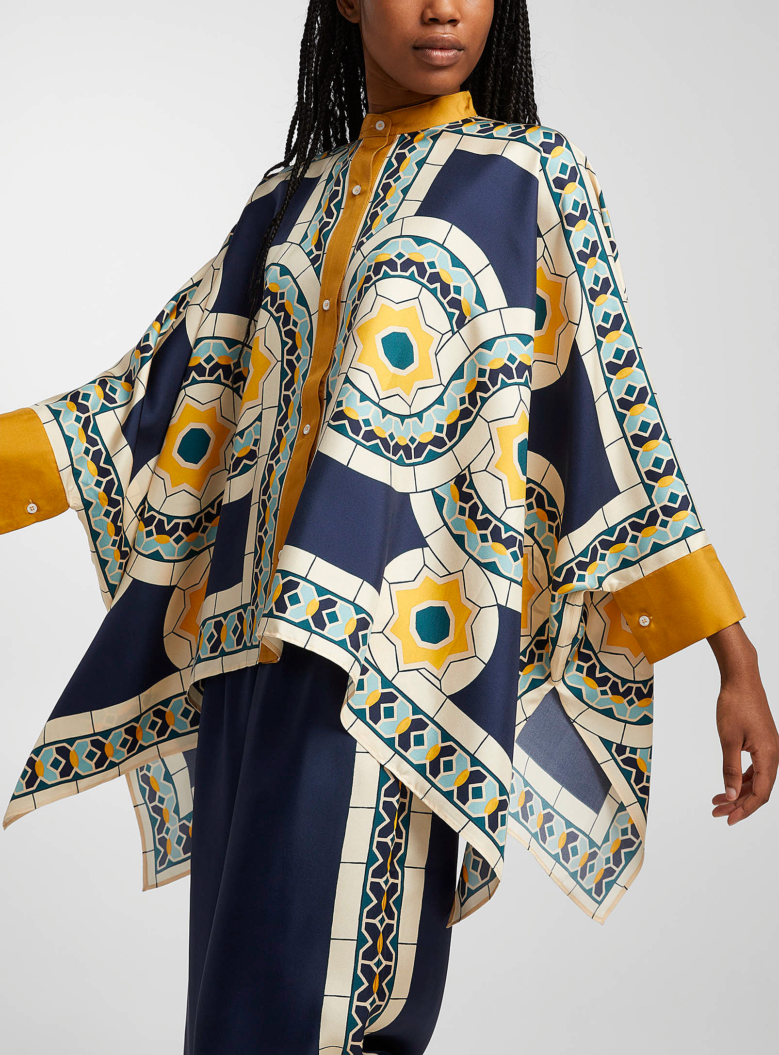 La DoubleJ - Women's Mudejar Placée Blue scarf-style blouse