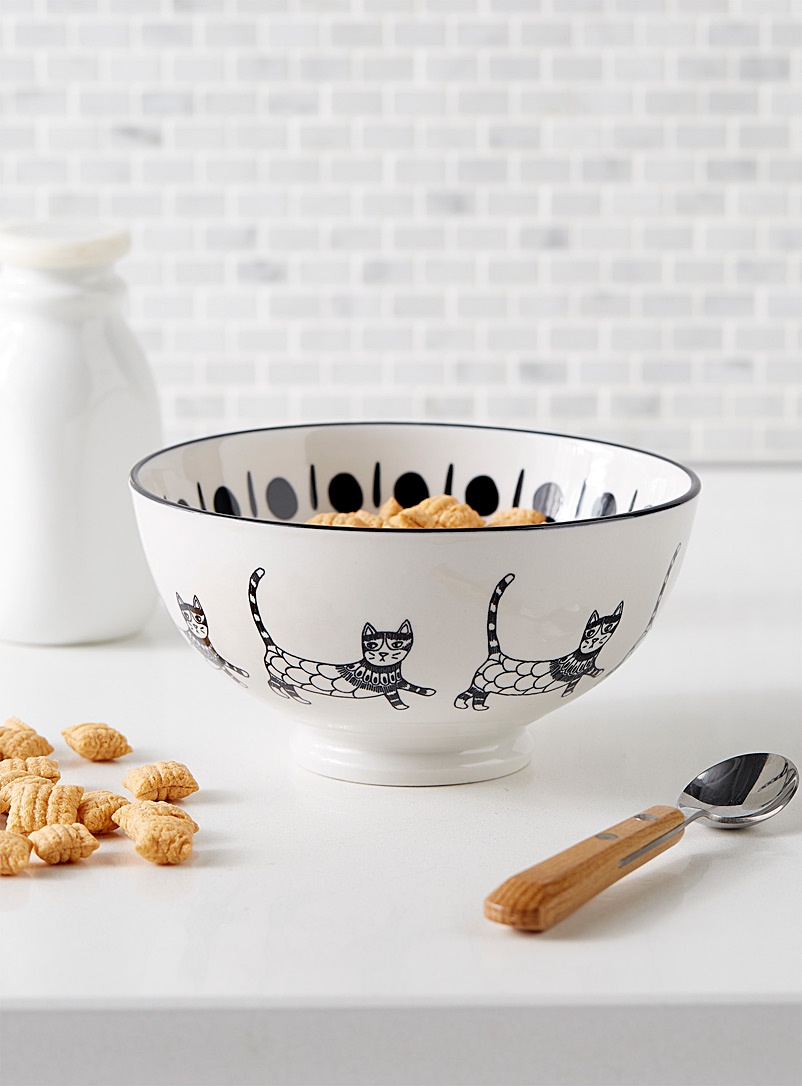 Danica Black and White Fiesta cat stoneware bowl