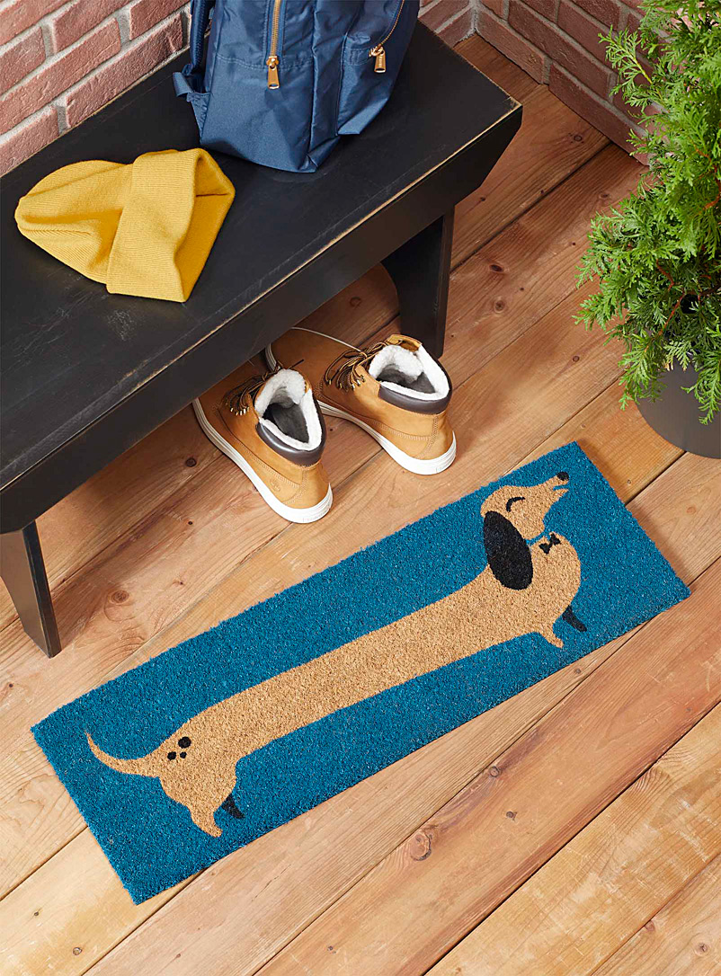 Danica Patterned Blue Elegant dachshund small doormat 25 x 76 cm