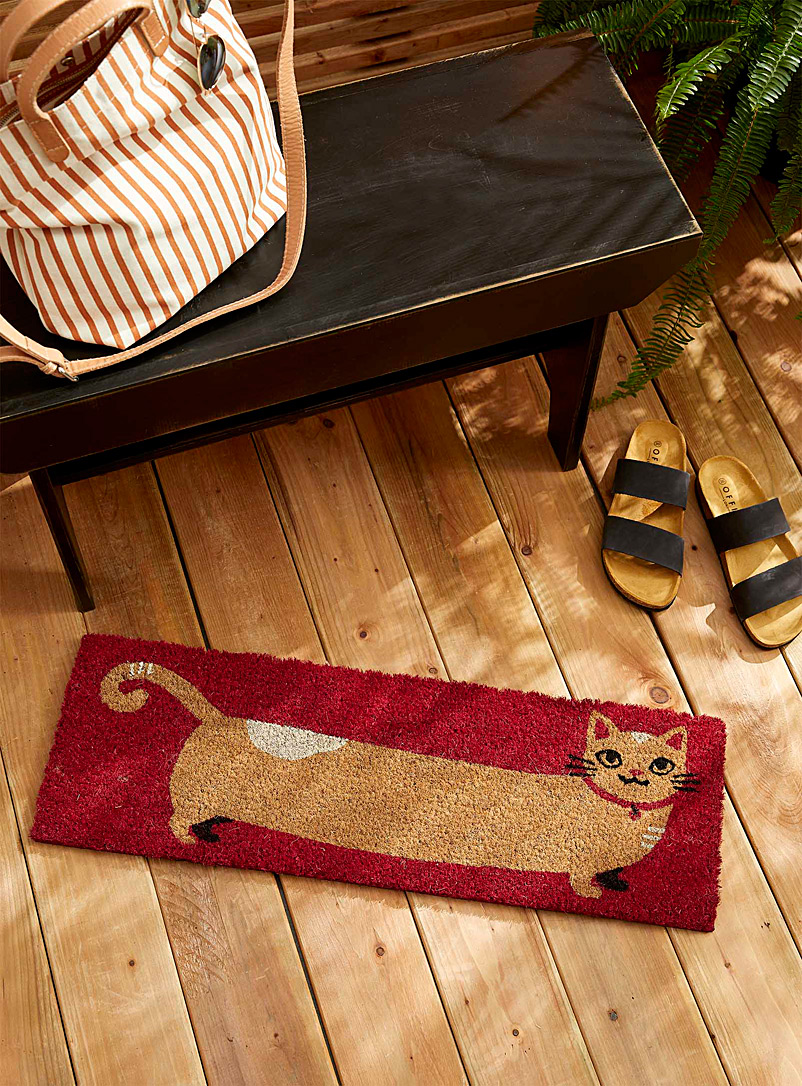 Danica: Le paillasson chat-saucisse 25 x 76 cm Rouge à motifs