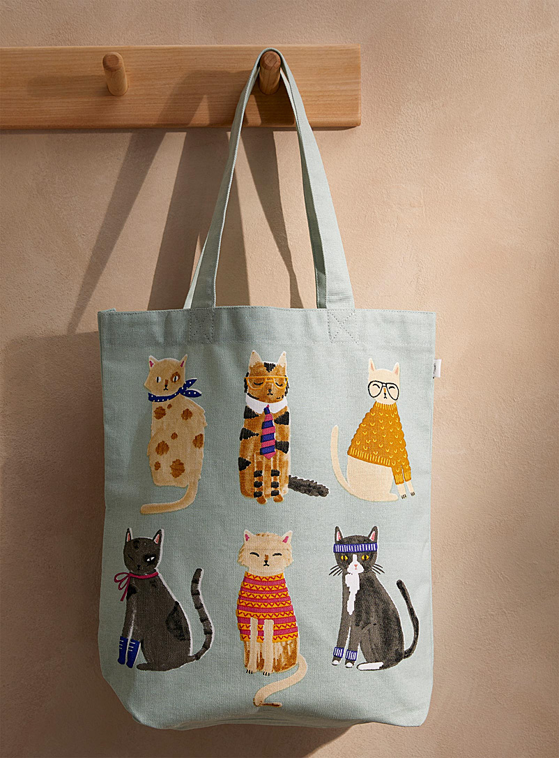 Danica: Le sac réutilisable chatons habillés Bleu à motifs