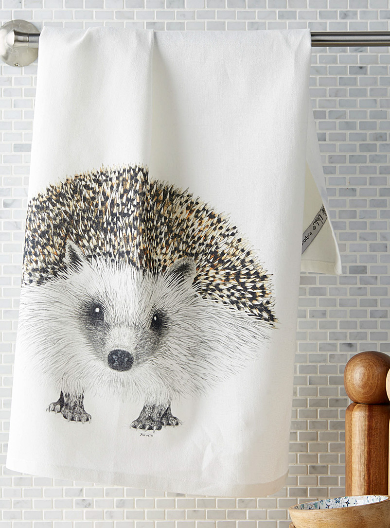 Simons Maison Patterned White Little hedgehog tea towel