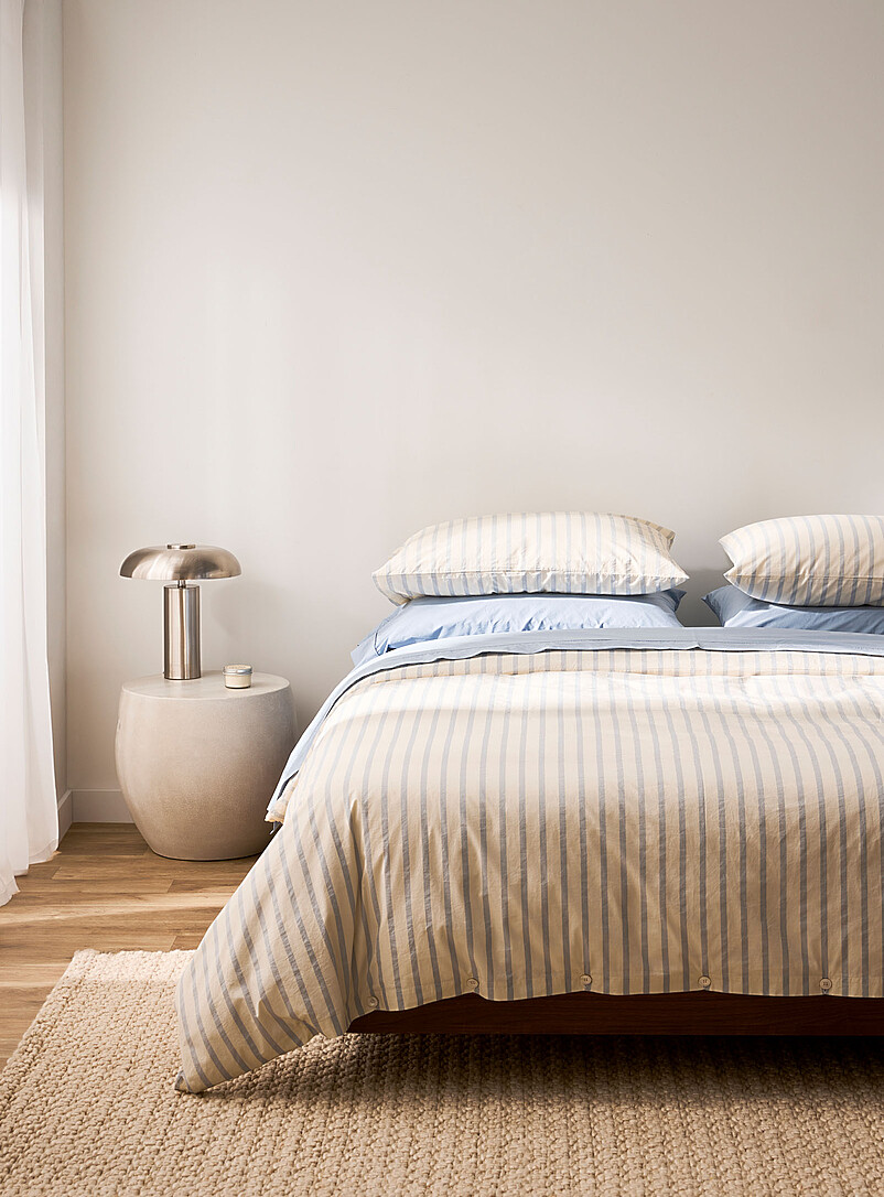 Striped 100% organic cotton percale duvet cover | Tekla | Duvet