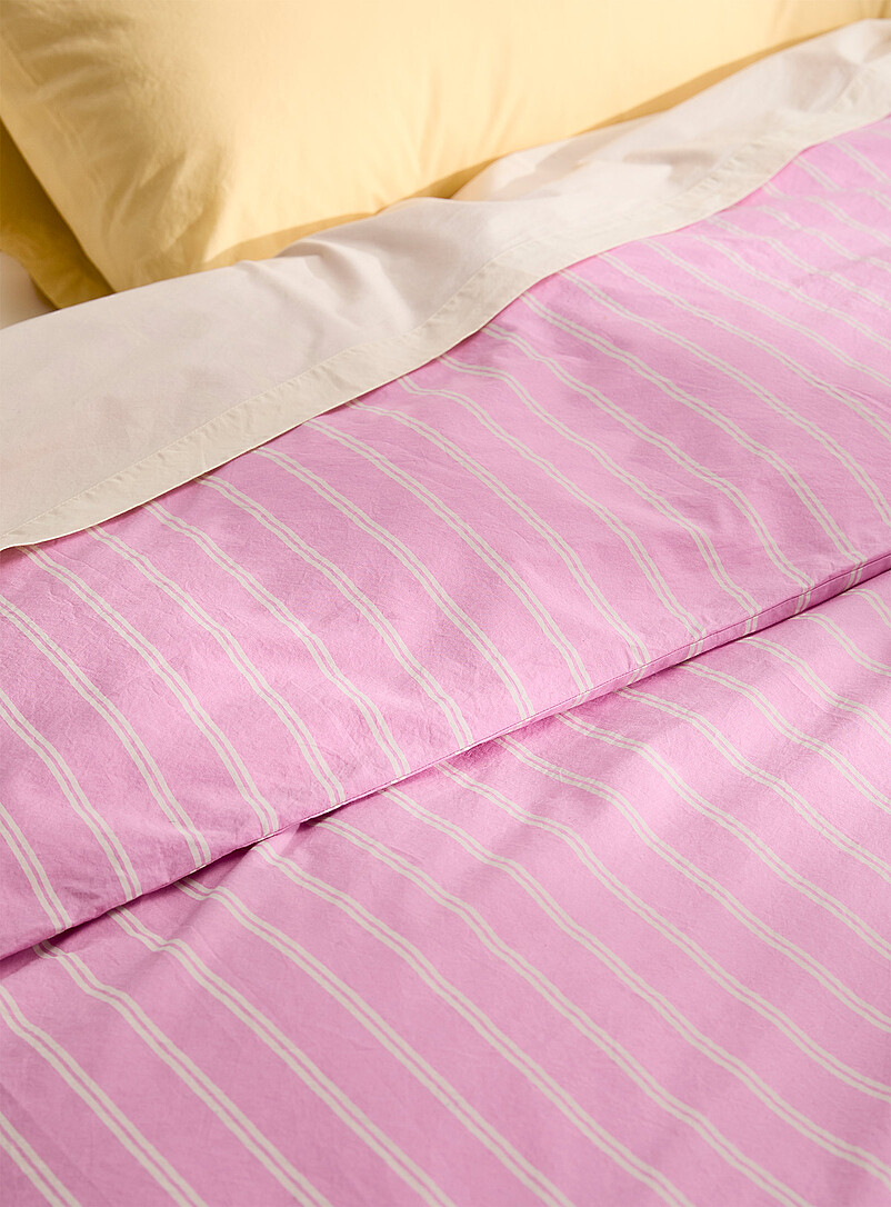 Tekla: La housse de couette ray&eacute;e percale pur coton biologique Brun