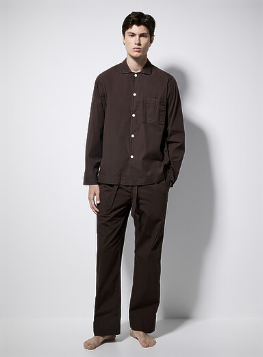 Tekla: La pantalon pyjama popeline coton bio brun Brun pour homme